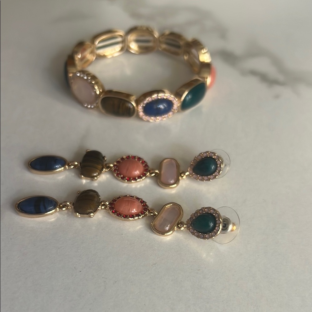Elegant Multicolor Gemstone Bracelet and Earring Set